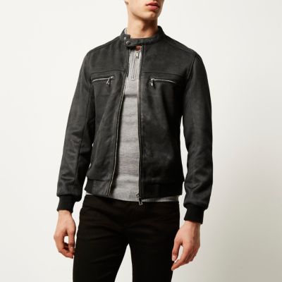 Grey faux suede racer jacket